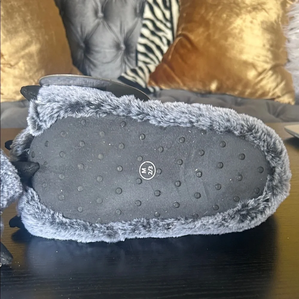 Gray Furry Monster Claw Slippers